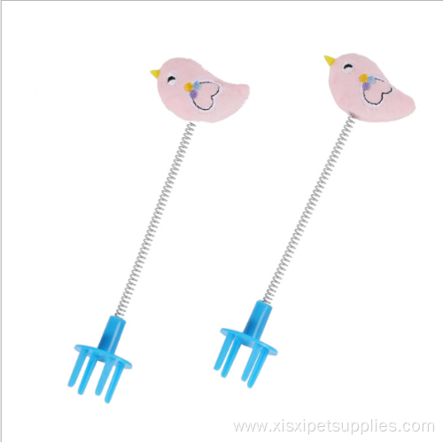plastic cartoon bird stainless steel spring cat toy